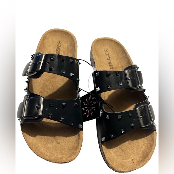 New Olivia Miller Women’s Cork Footbed Flat Slide Sandal /2 Straps Adjustable - Picture 2 of 7